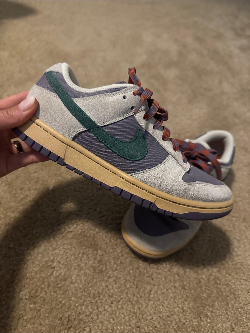 Nike Low-Top in Gray, Purple & Green with Tan Midsole